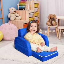HOMCOM 2 In 1 Kids Sofa Chair Bed Folding Couch Flannel Foam for 3-4 years | Blue | One Size
