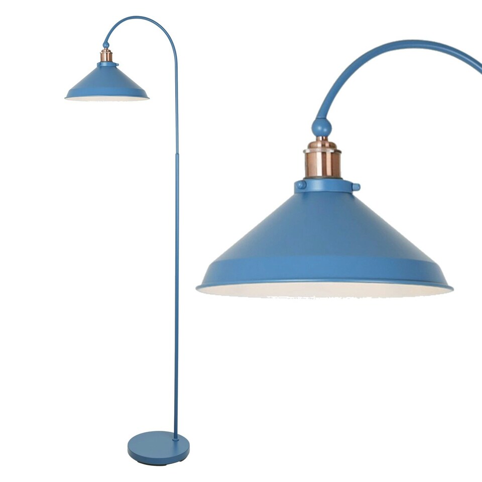 image 1 of First Choice Lighting Set of 2 Maxwell Mirage Blue Brushed Copper Floor Reading Lamps Blue | Copper