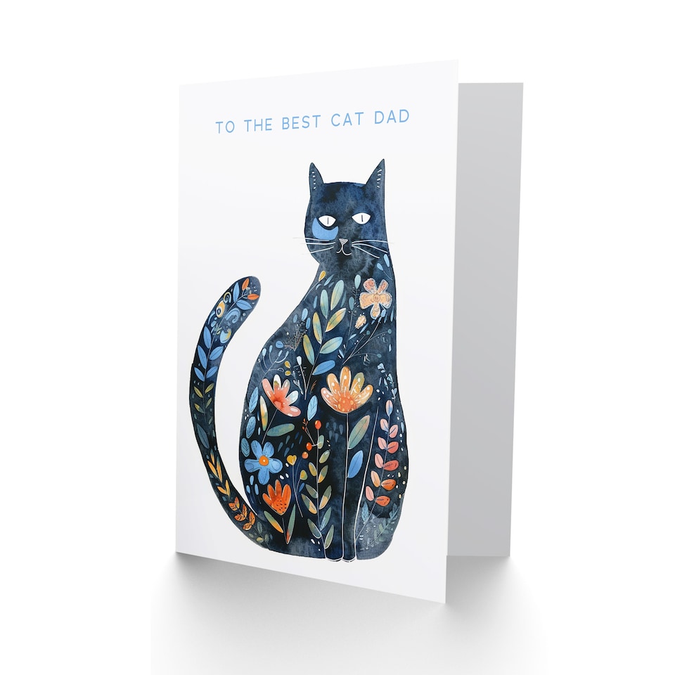 image 1 of Best Cat Dad Floral Pattern Fur Pet Folk Art Birthday Card