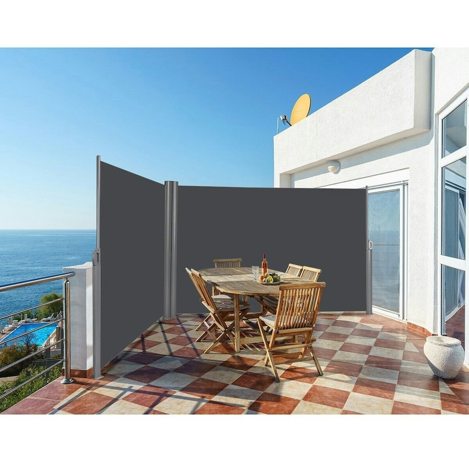 image 1 of COSTWAY 1.6x6M Retractable Folding Side Awning Screen Divider Grey