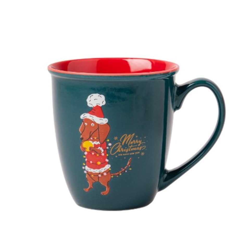 image 1 of Christmas Dachshund Dog Mugs 350ml | Multi | Dachshund Dog Sledding Tree | 350ml | 1