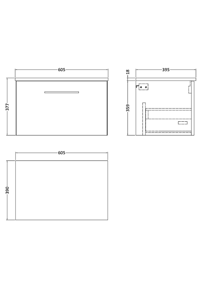 image 1 of Level 600mm Wall Hung 1 Drawer Vanity Unit with Worktop - Satin Green