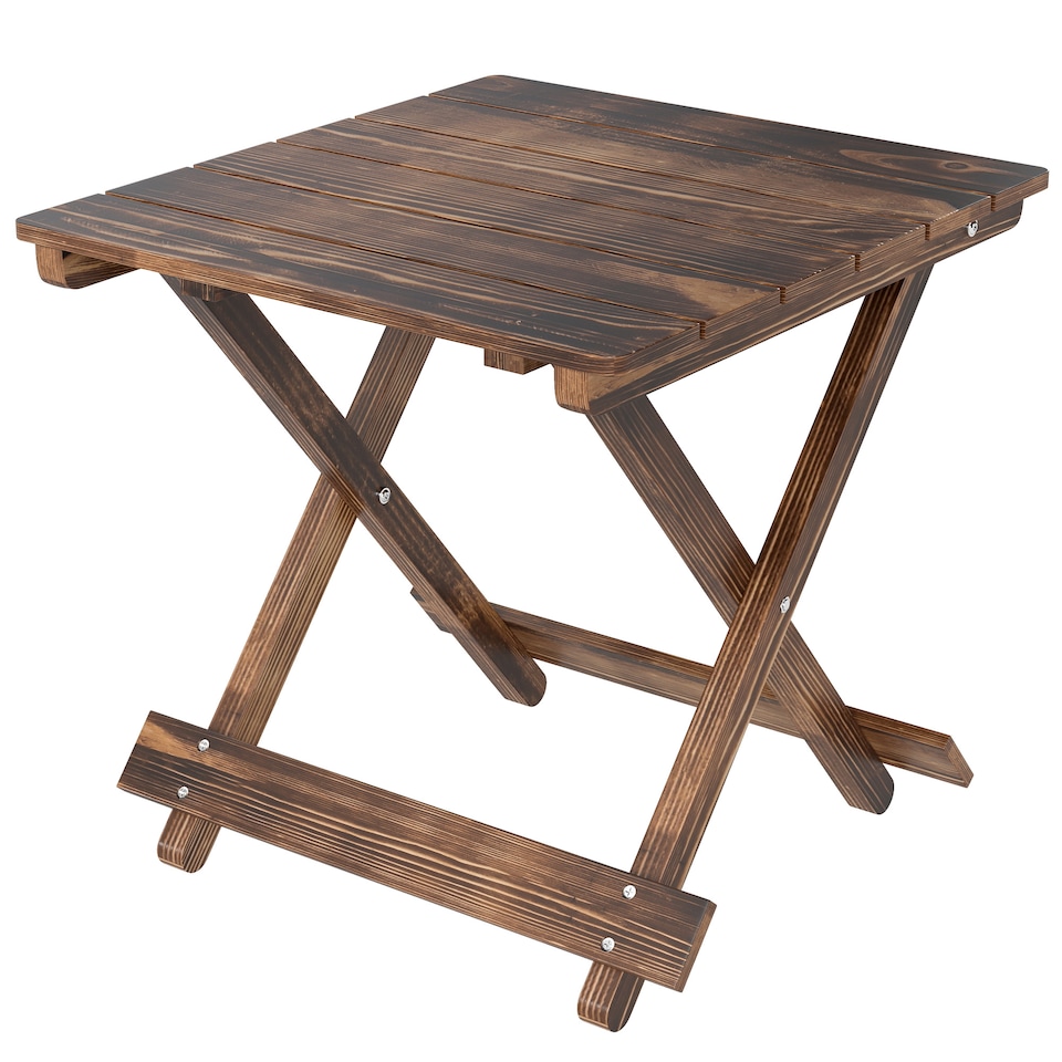 image 1 of Outsunny Wooden Folding Garden Table, Folding Side Table | Brown | Carbonised finish | 43 x 40 x 40 cm