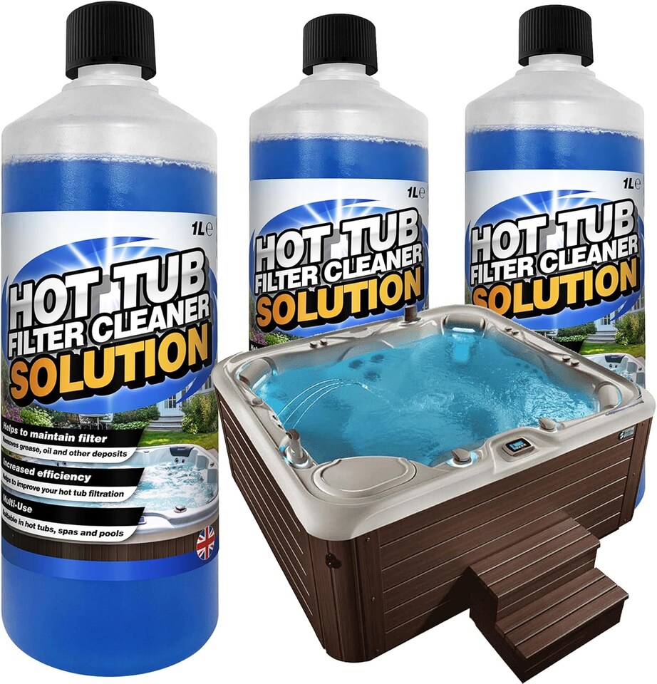 image 1 of 4 x 1 Litre Hot Tub Spa & Pool Filter Cartridge Cleaner Solution Removes Grease & Oil