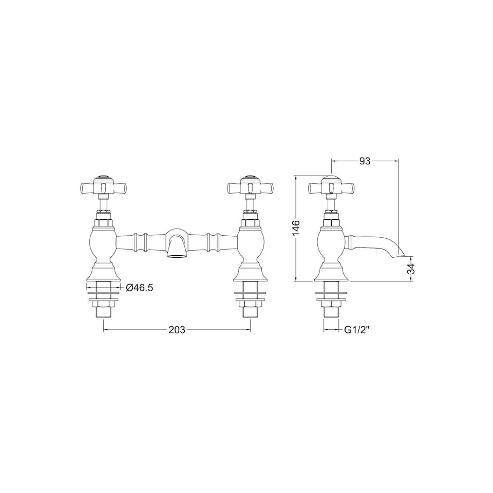image 1 of Balterley Traditional Bathroom Crosshead 2 Tap Hole Bridge Basin Mixer Tap