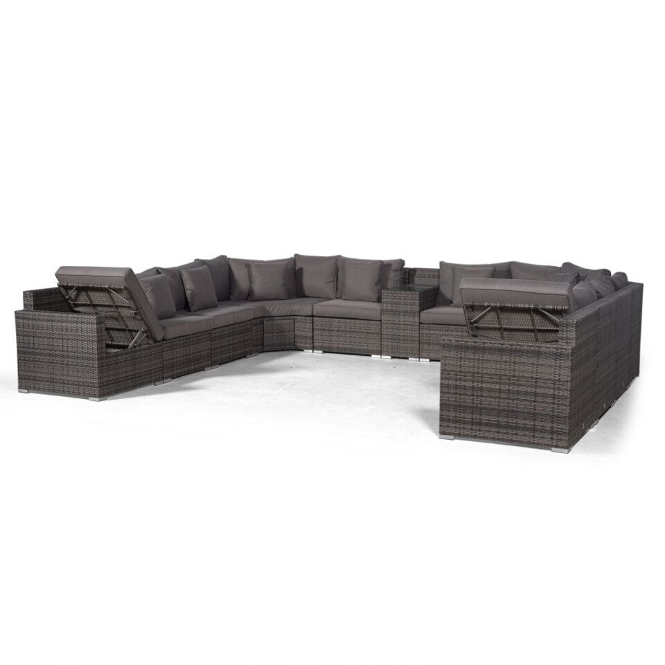 image 1 of Santorini U Shape Modular 10 Seat Rattan Sofa Set With Armrest Drinks Cooler & 2 Drinks Cooler Coffee Tables Grey | Grey