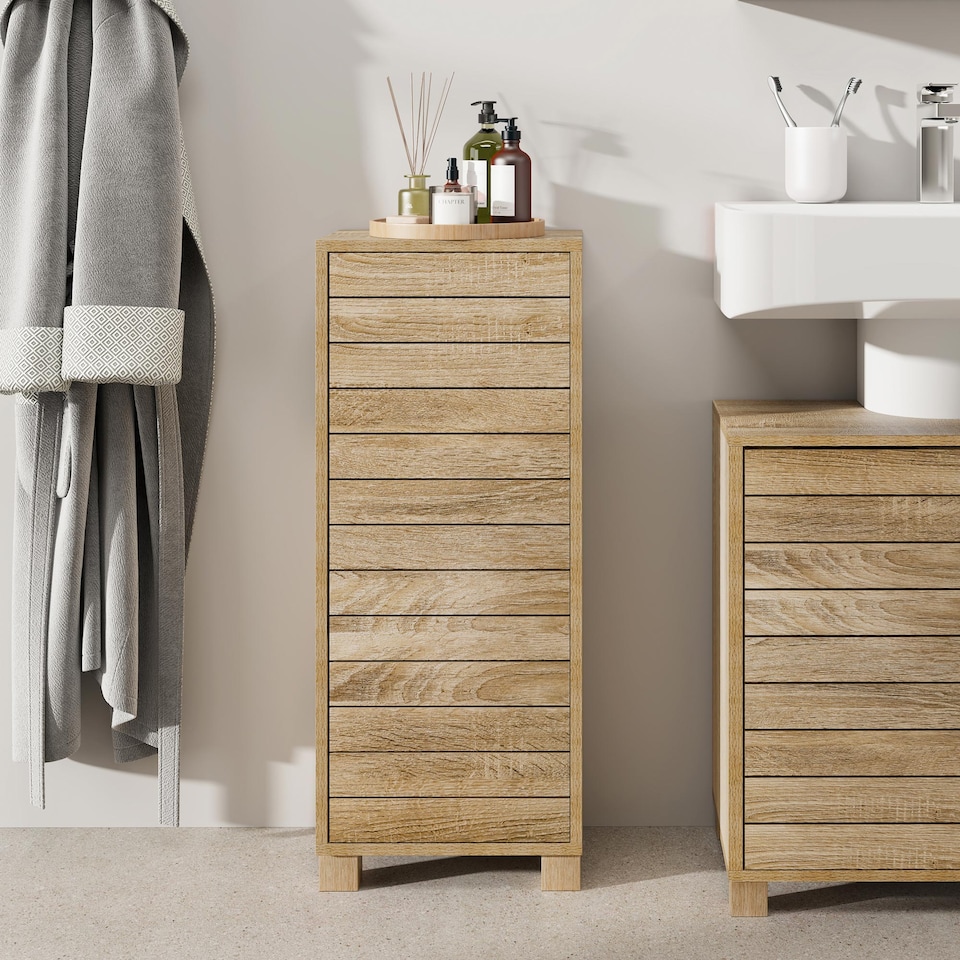 image 1 of VonHaus Chester Bathroom Storage Cabinet in Oak Effect
