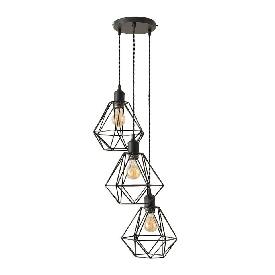 image 1 of ValueLights Diablo Geometric Shade 3 Drop Cluster Matte Black Ceiling Pendant Light Black