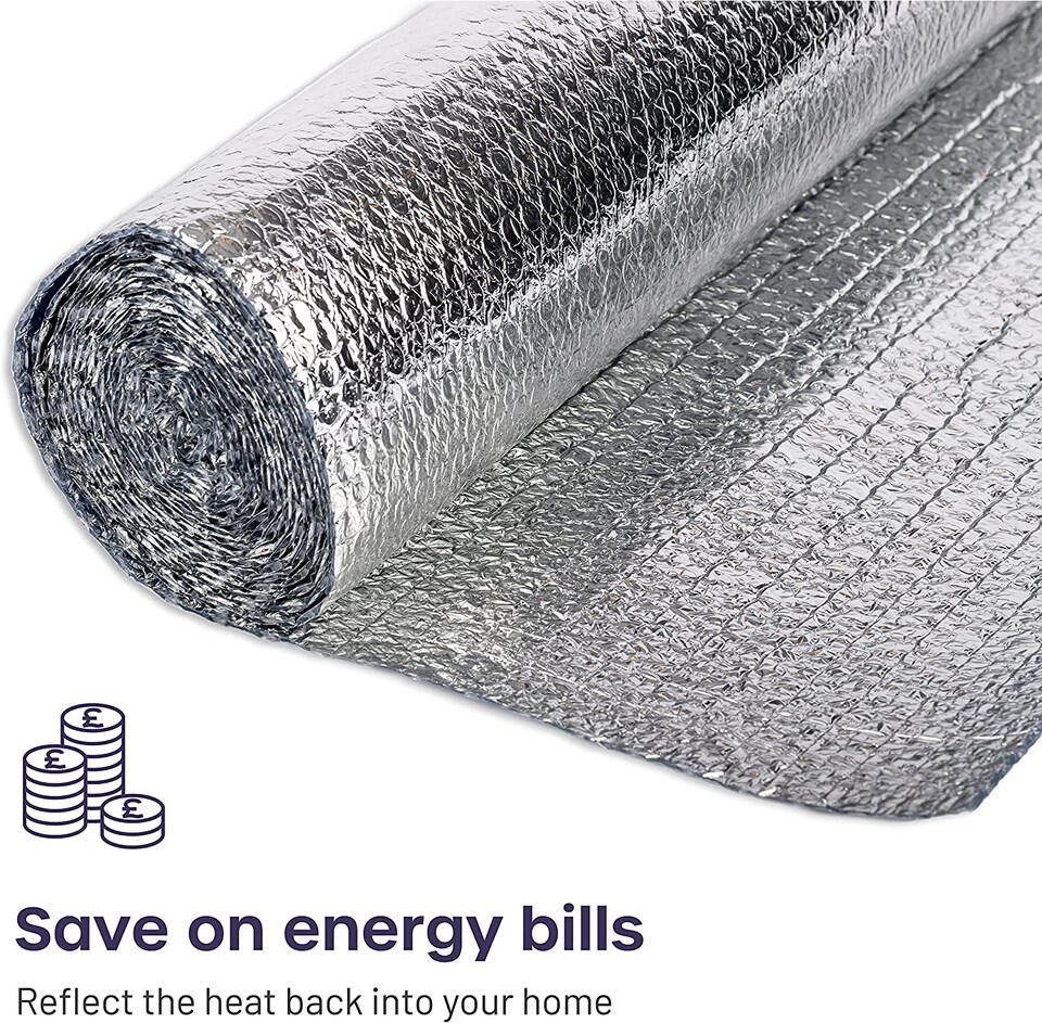 image 1 of Radiator Foil Insulation Roll Reflector Panels - Energy Saving Radiator Heat Deflector for Home Heating | Silver | 25m x 60cm -  Roll | 1