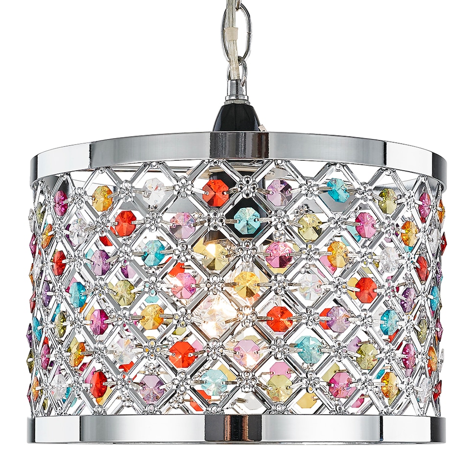 image 1 of Modern Sparkly Ceiling Pendant Light Shade with Multi-Coloured Beads | Multi