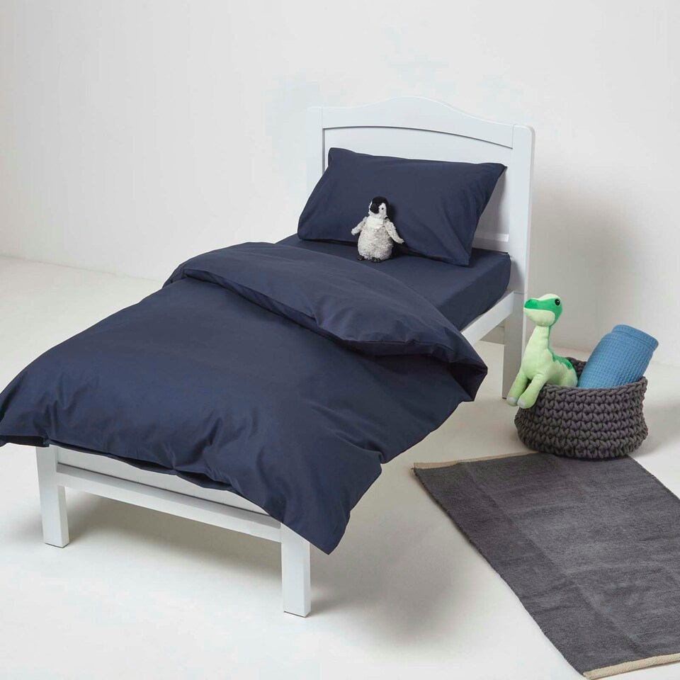 image 1 of Homescapes Navy Cotton Kids Pillowcases 40 x 60 cm 200 Thread Count - 2 Pack Blue