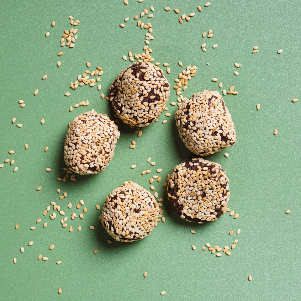 image 1 of Datekin Sesame Coated Date Balls Filled with Tahini (5 x 18g Pack)