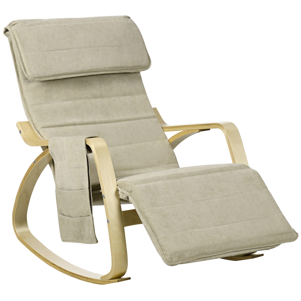 image 1 of HOMCOM Rocking Lounge Chair Recliner Relaxation Lounging Relaxing Seat with Adjustable Footrest, Side Pocket and Pillow, Khaki