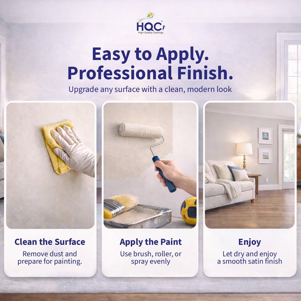 image 1 of HQC Satin Paint - Smooth, Durable Satin Finish For Walls & Ceilings - Satin Classic Grey - 5L