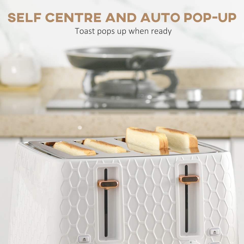 image 1 of HOMCOM Kettle and Toaster Set, 1.7L 3000W Fast Boil Jug Kettle with Auto Shut Off, 4 Slice Toaster with 7 Level Browning Controls & Crumb Tray, UK Otter Thermostat, Cream