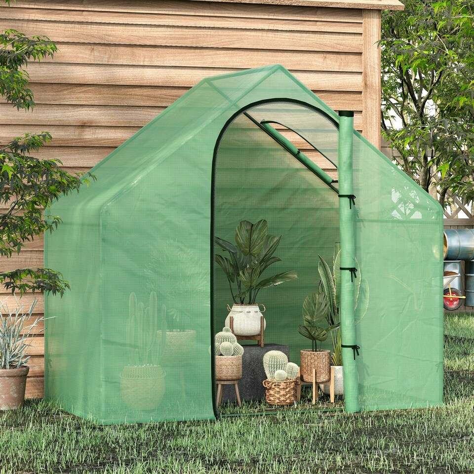 image 1 of Outsunny Walk-In Portable Greenhouse Mini Grown House Steel Frame Window Green
