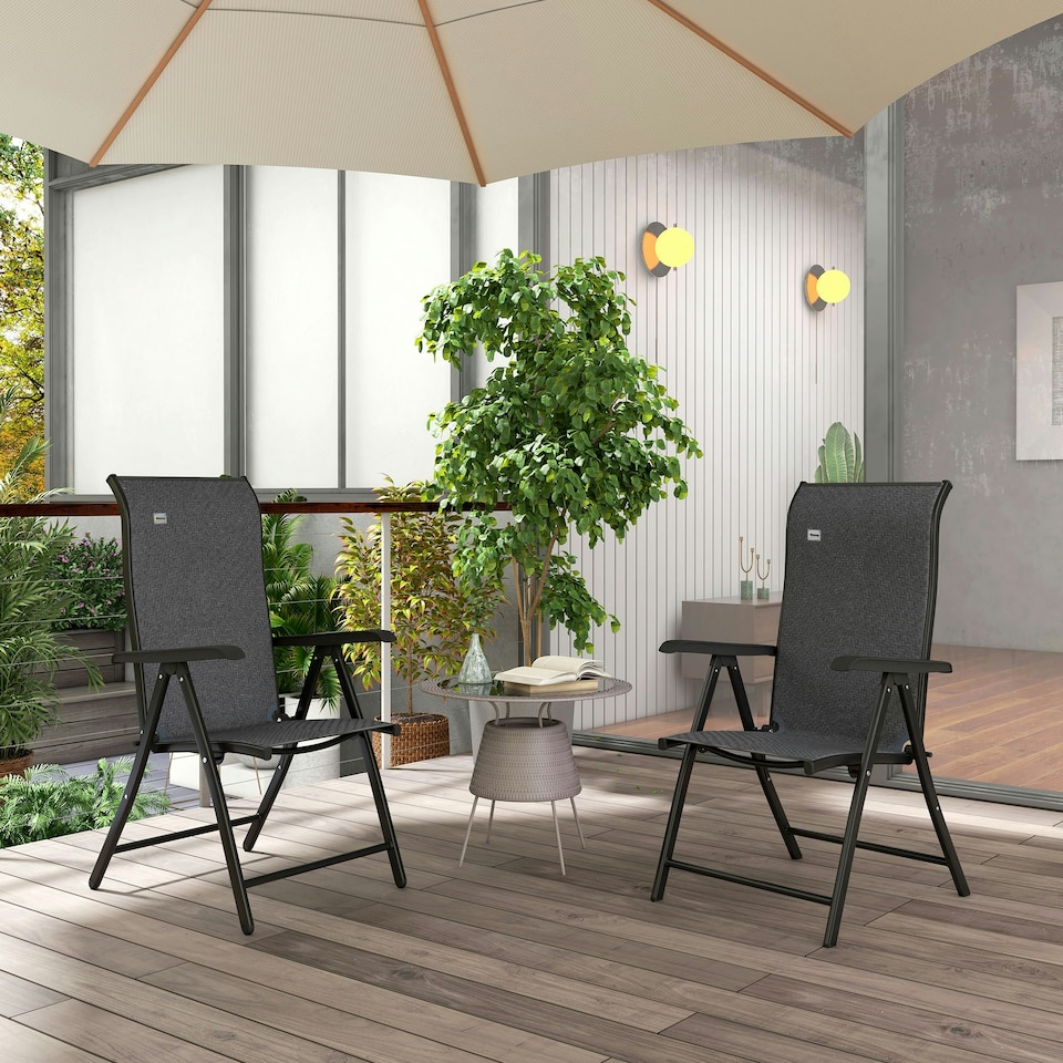 image 1 of Outsunny Set of 2 Outdoor Rattan Folding Chair Set w/ Adjustable Backrest Grey
