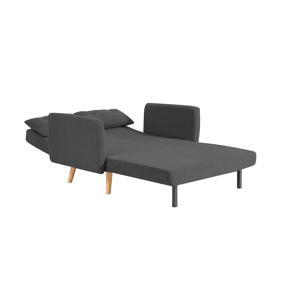 image 1 of Roxy 2-Seater Plush Borg Fabric Clic-Clack Sofa Bed with Wooden Legs - Dark Grey | Grey | Dark Grey | Two Seater | 1
