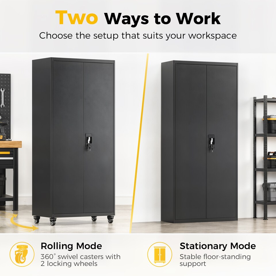 image 1 of HOMCOM Metal Storage Cabinet with Removable Wheels and Adjustable Shelves