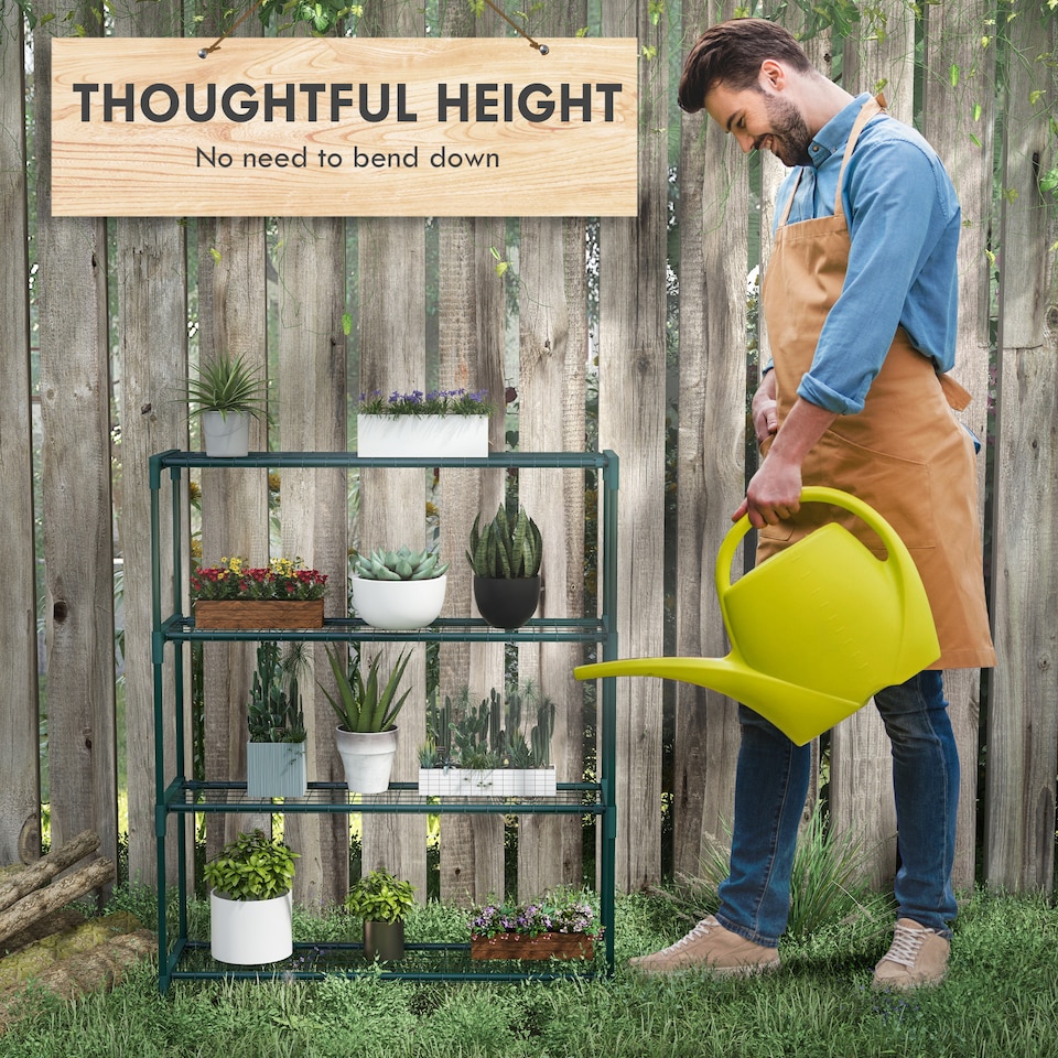 image 1 of Outsunny Plant Stand, 4-Tier Planter Holder Flower Display Rack, Dark Green | Green | Green