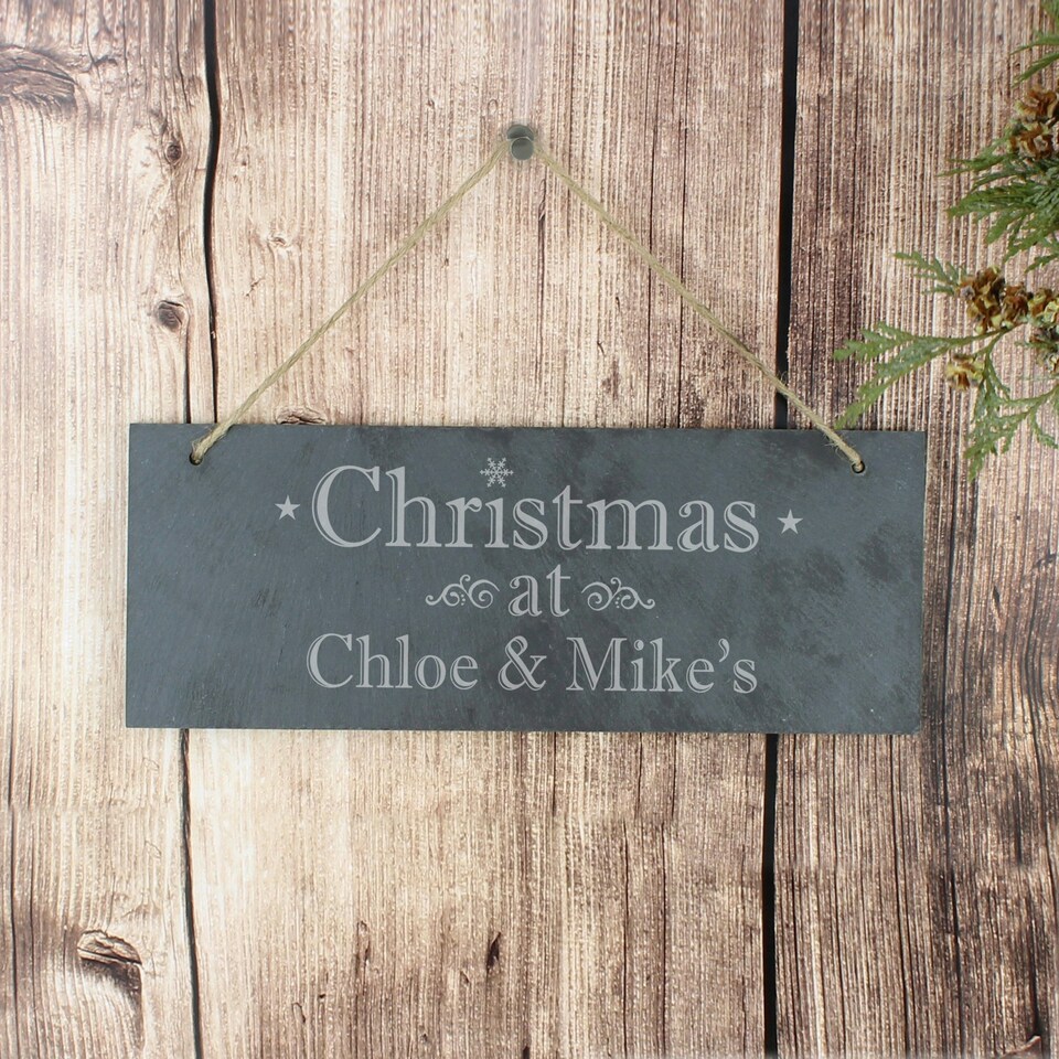 image 1 of Personalised Christmas Hanging Slate Plaque