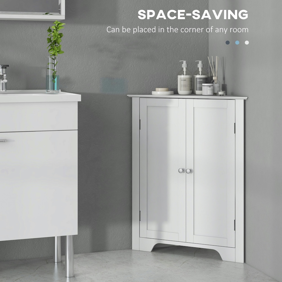 image 1 of kleankin Corner Bathroom Cabinet, Recessed Doors and Adjustable Shelf, White