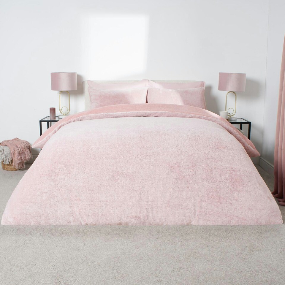 OHS Marl Teddy Fleece Duvet Quilt Cover and Pillowcase Bedding Set