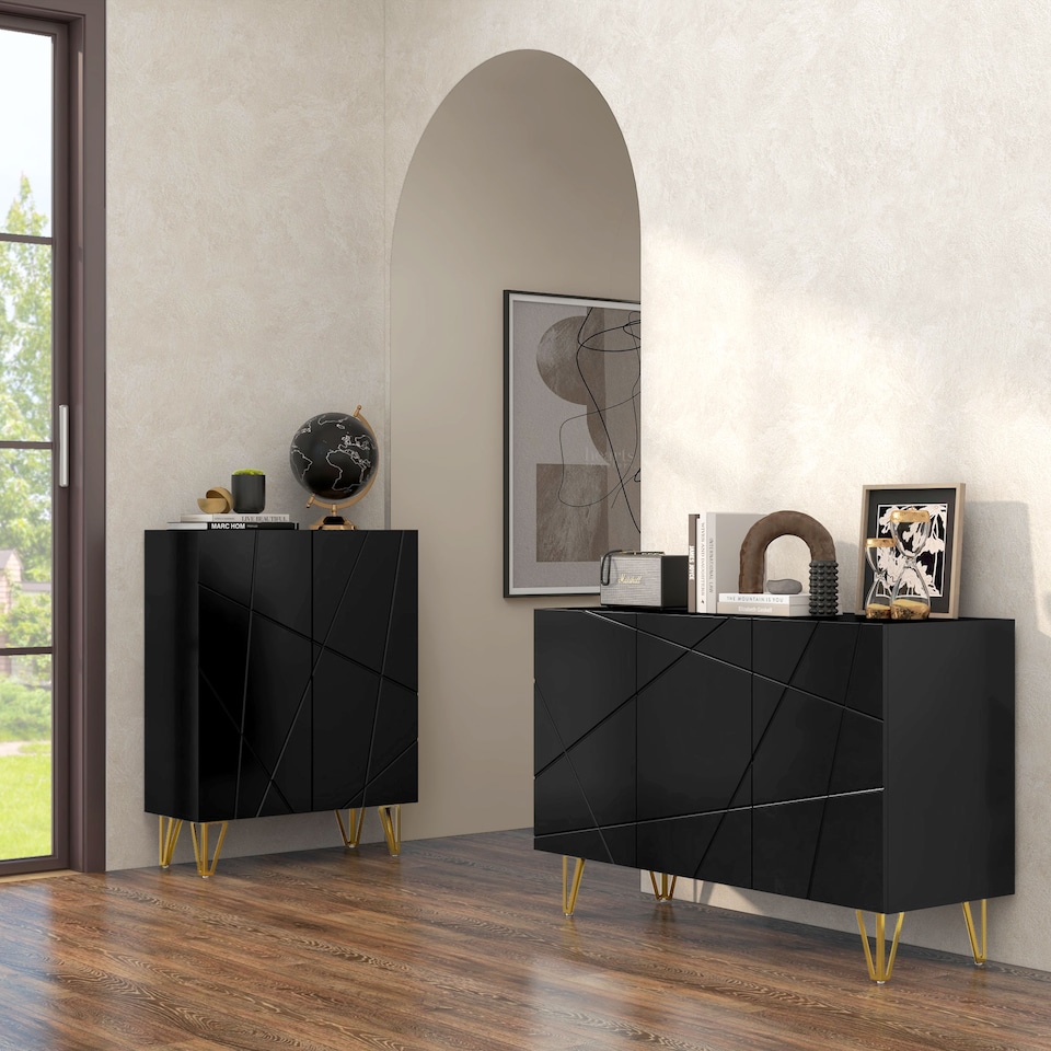 image 1 of HOMCOM Storage Cabinet, Sideboard with Adjustable Shelves, Black | Black