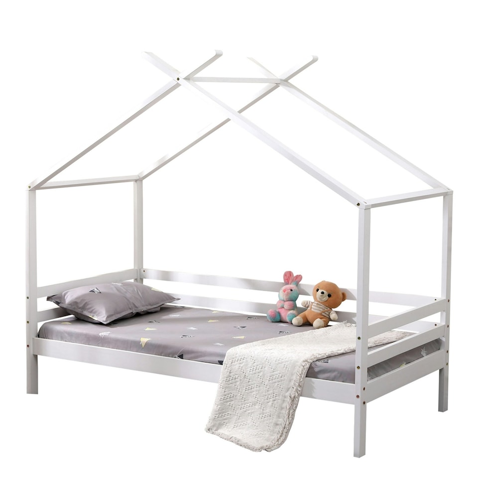 image 1 of Teddy Kids Childrens White Wooden House Treehouse Single Bed Frame (Single) | White | White | Single