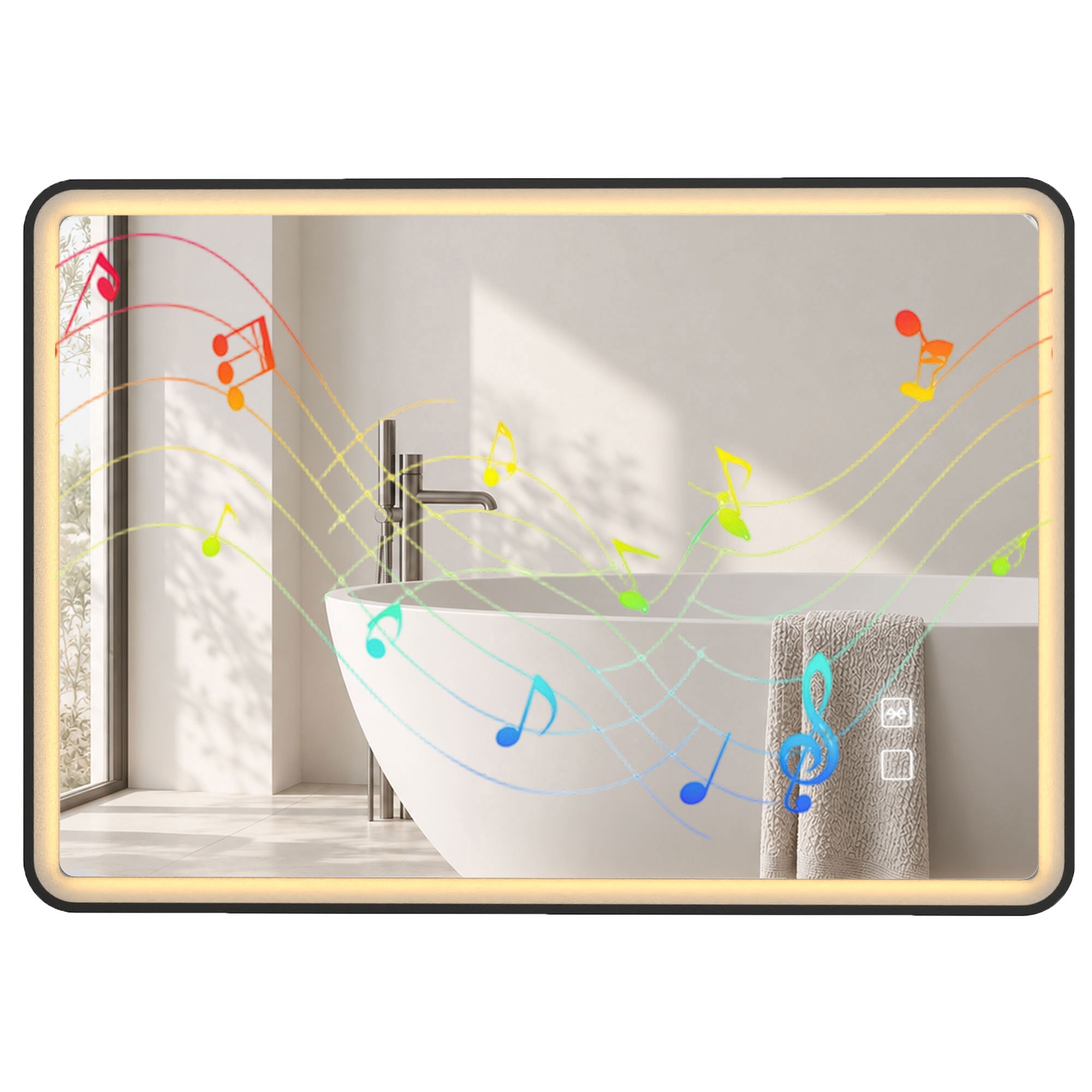 Homcom Led Bathroom Mirror, 100X70Cm Rectangle Bathroom Mirror, Black, Black