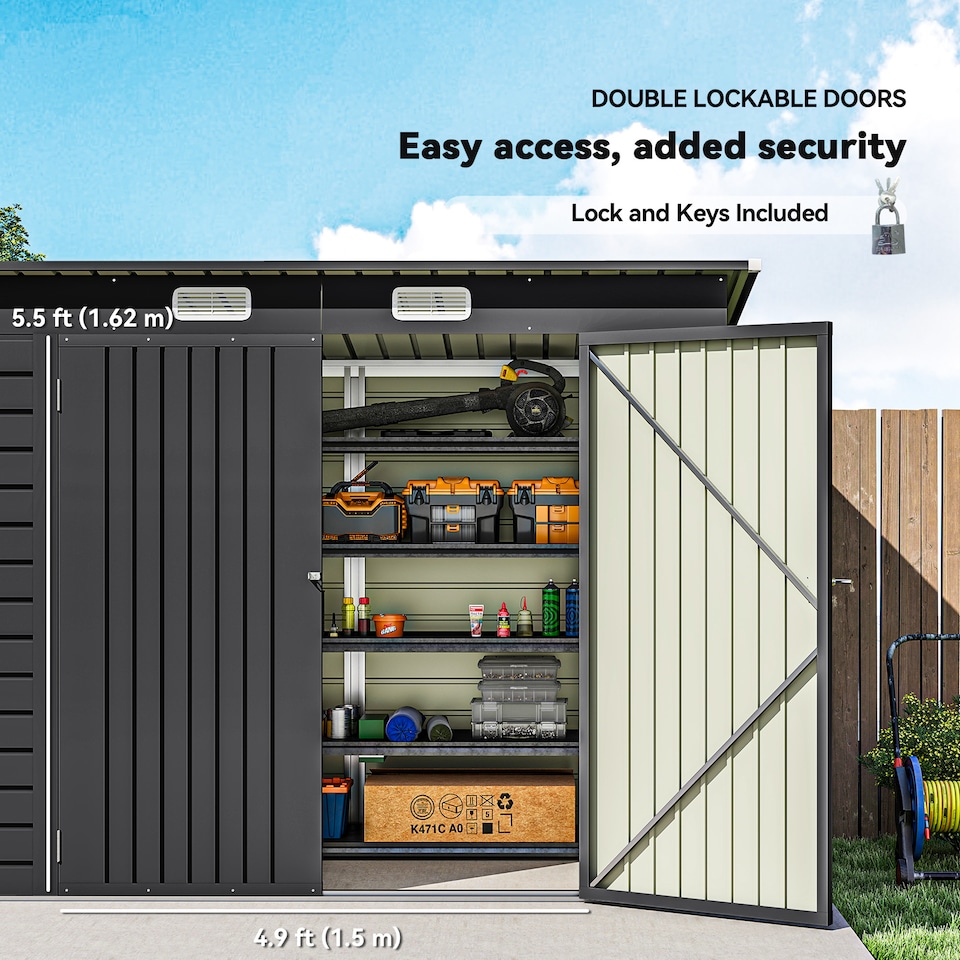 image 1 of Outsunny 8 x 4FT Metal Garden Storage Shed with Double Doors, Grey | Grey