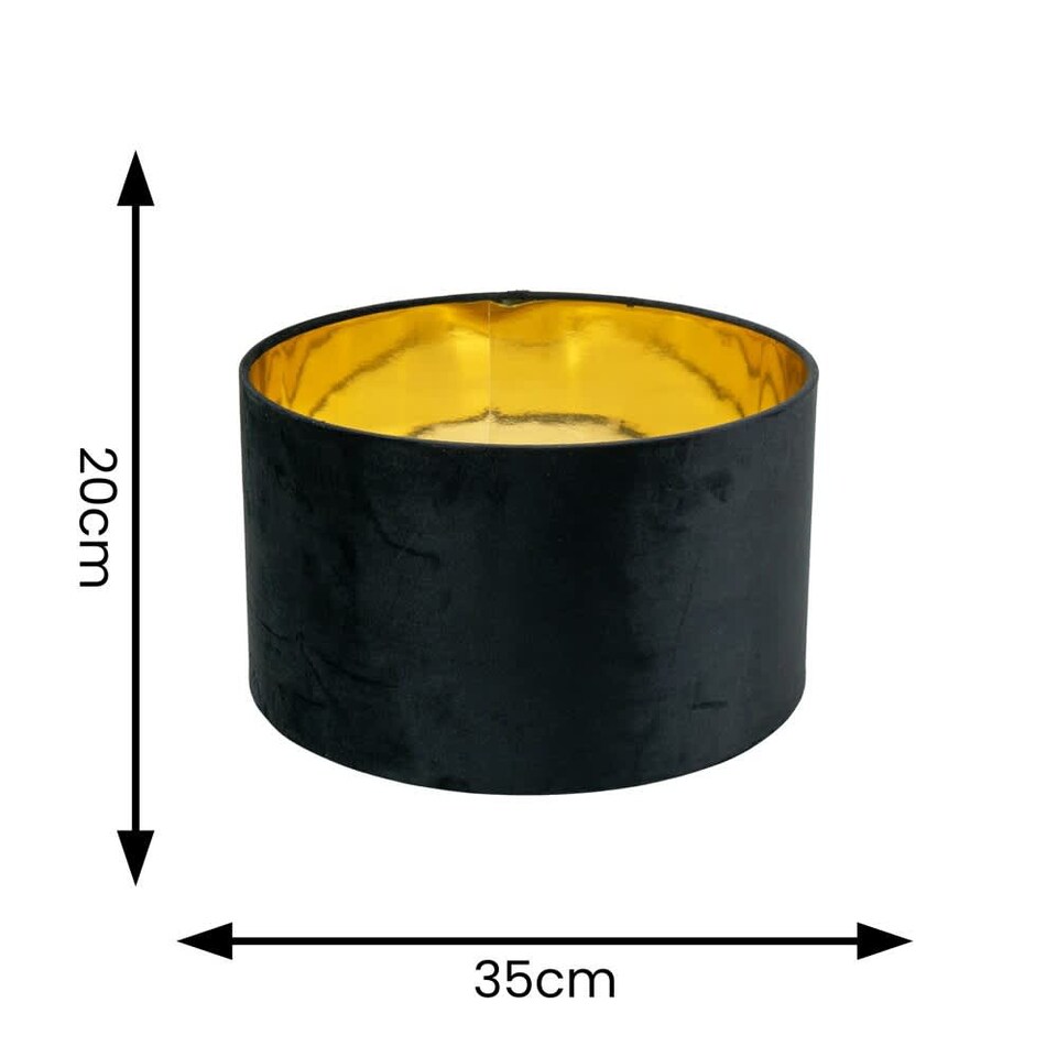 image 1 of ValueLights Reni Medium Black Velvet Gold Inner Lamp Shade | Black