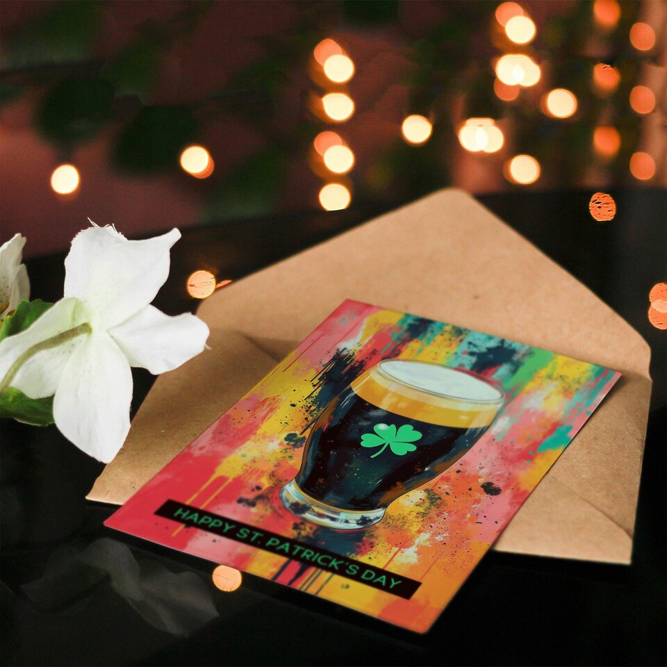 image 1 of St. Patrick's Day Card Lucky Shamrock Pint Stout Blank Greeting Card