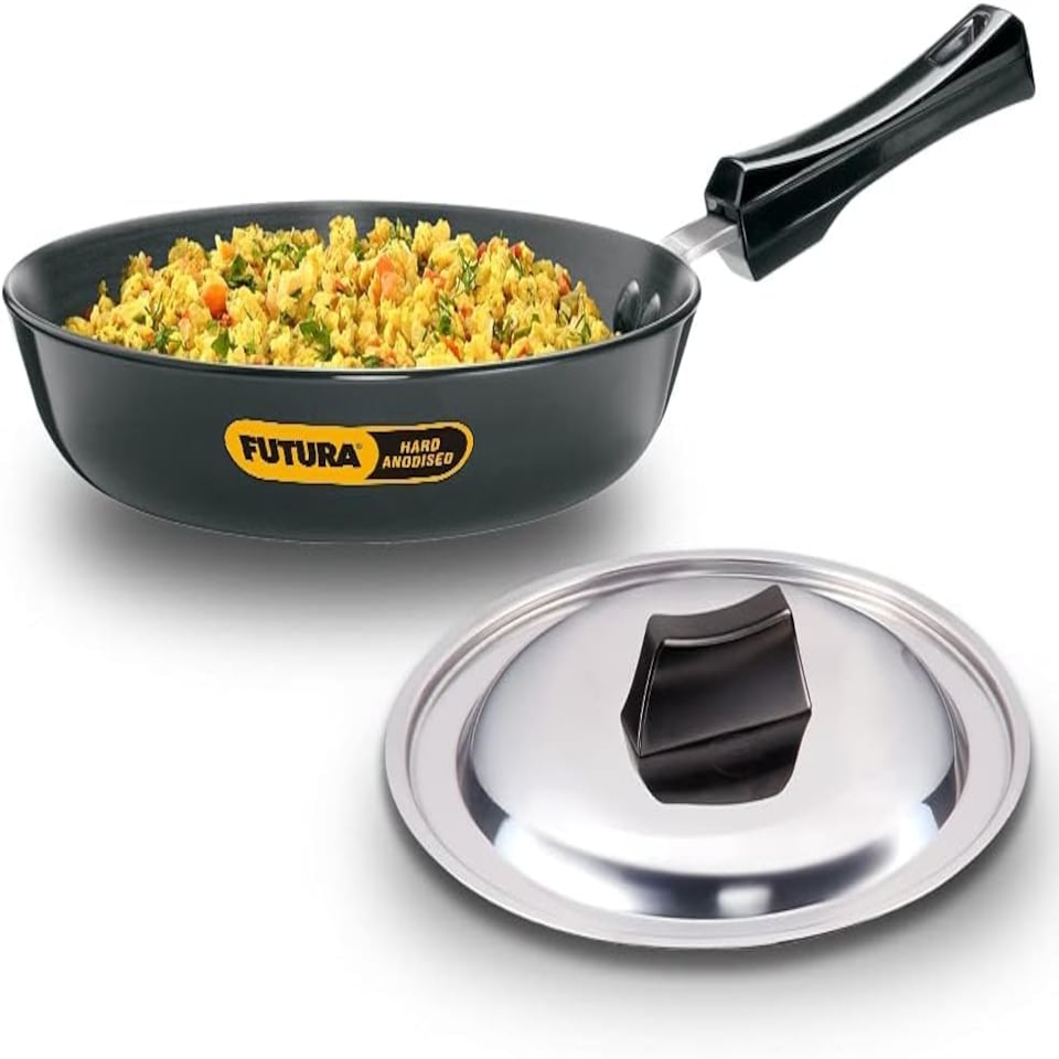 image 1 of Futura 10" Hard Anodised Frying Pan with Lid, Medium, Black
