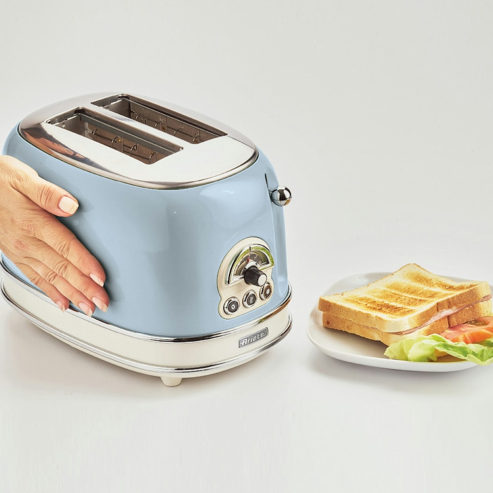 image 1 of Ariete 0155/15 Vintage Retro 2 Slice Toaster, Defrost & Reheat, Blue