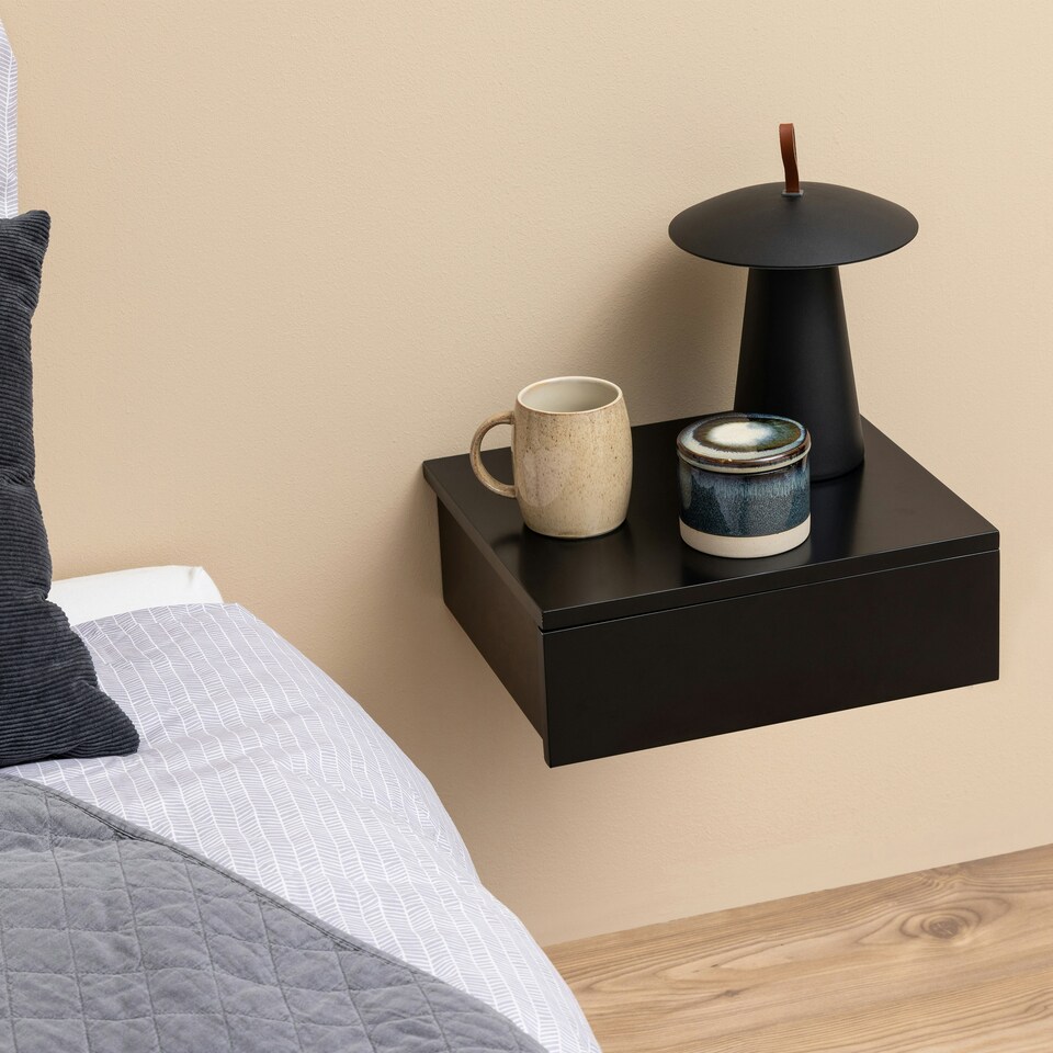 image 1 of Avignon Square Bedside Table with 1 Drawer in Black