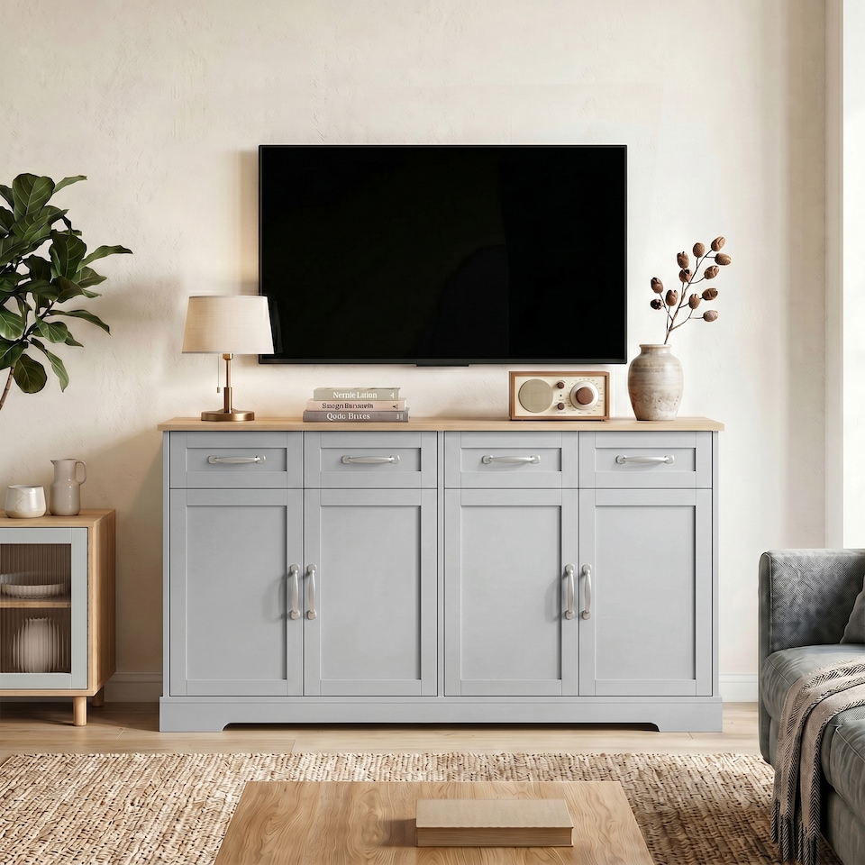 image 1 of HOMCOM Sideboard with 4 Drawers, 4 Doors and 2 Adjustable Shelves, Grey