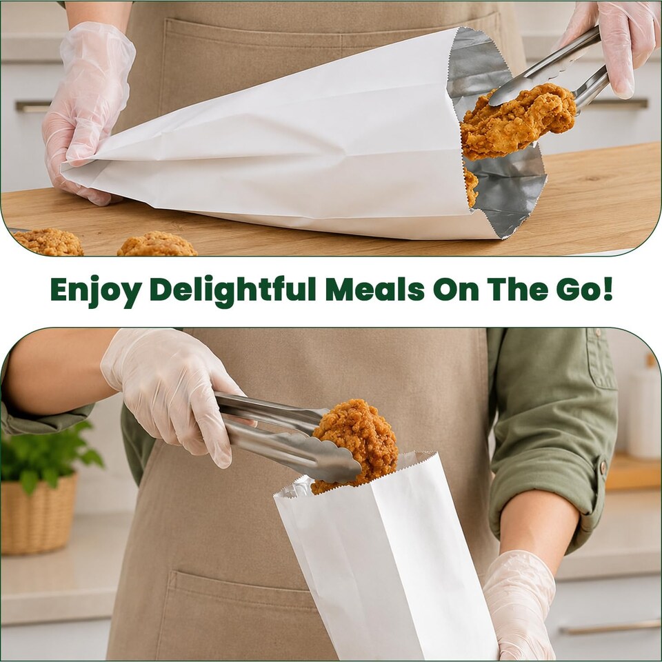 image 1 of ECONX Foil Lined Paper Bags 7 X 9 X 12 Inch Greaseproof Takeaway Bags Leak Resistant Inner Lining 500PK