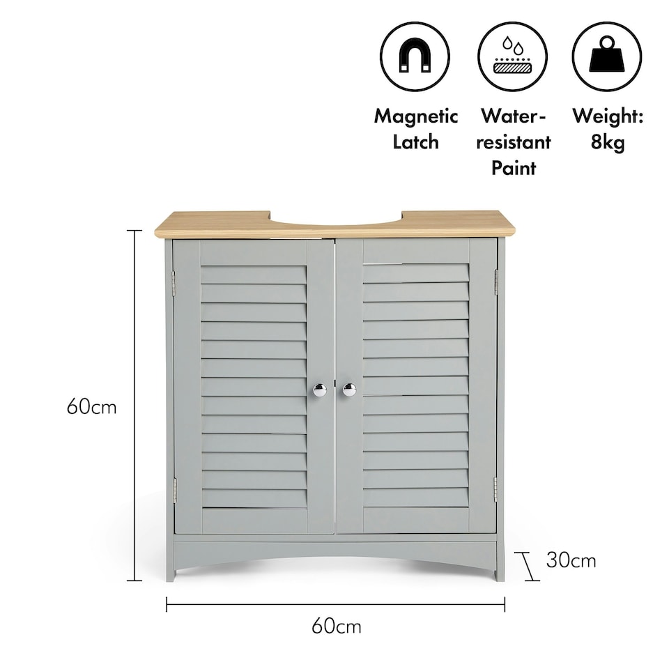 image 1 of VonHaus Shrewsbury Grey Under Sink Bathroom Cabinet