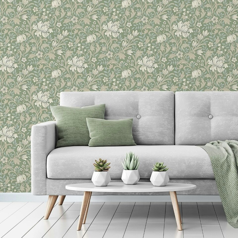 image 1 of Grandeco Marian Floral Wallpaper - Sage Green - One Size Green