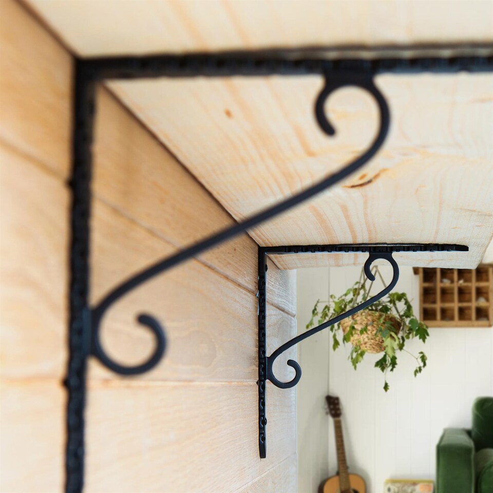 image 1 of Hammer & Tongs Notched Scroll Iron Shelf Bracket - D205mm - Raw