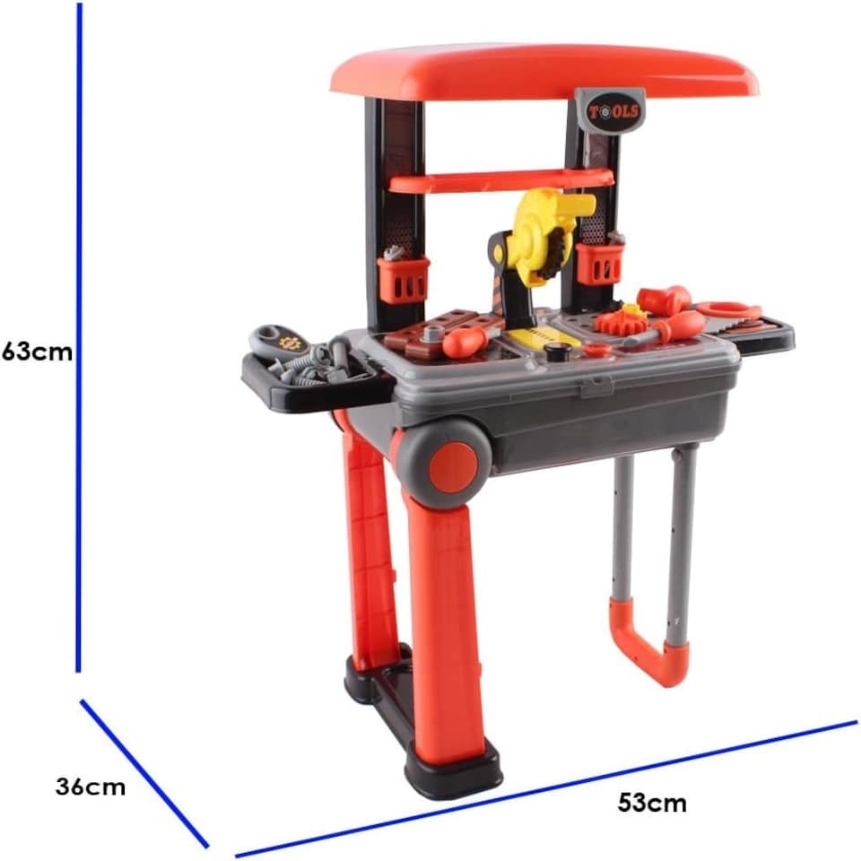 image 1 of 2-in-1 Deluxe Portable Tool Work Bench Suitcase Play Set with Light & Sound – Kids Engineer Toy