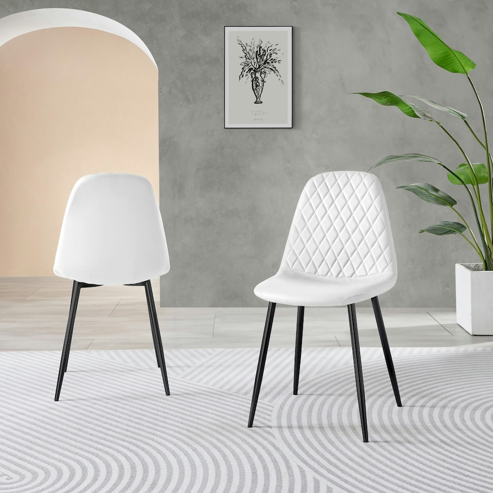 image 1 of Furniturebox 2x Corona Black Leg White Faux Leather Dining Chair