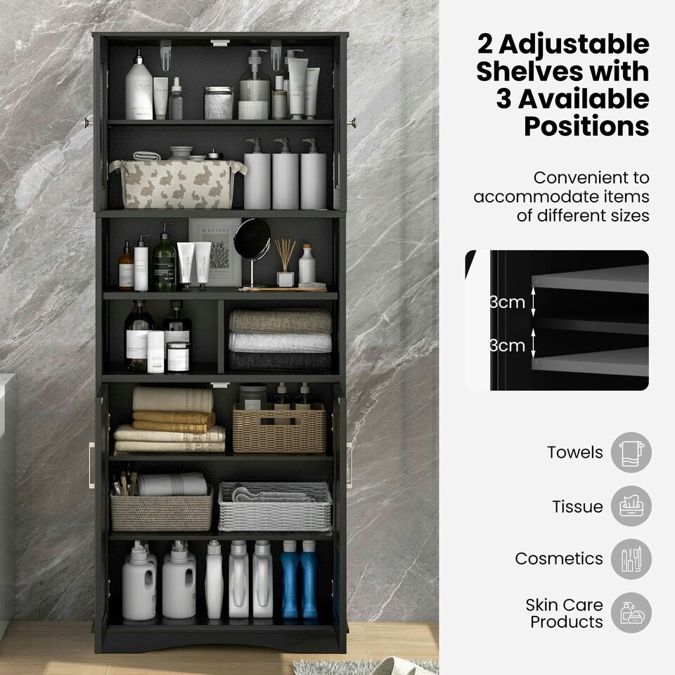 image 1 of COSTWAY Tall Bathroom Cabinet Floor Storage Cabinet Black