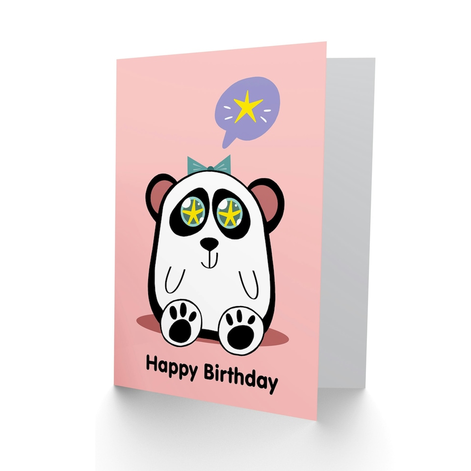 image 1 of Kawaii Panda Star Girls Birthday Greeting Card