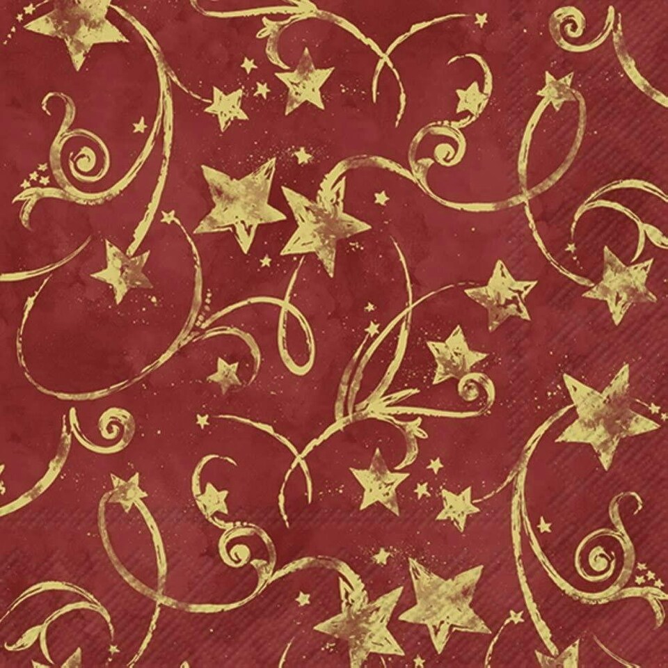 IHR Lunch Napkins Star Garland Red Gold  33cm 3ply 20 Pack