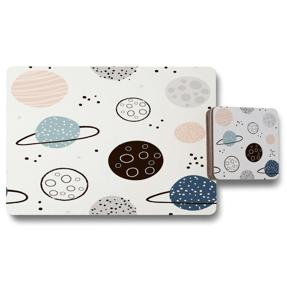 image 1 of Child hand drawn space elements (Placemat & Coaster Set)