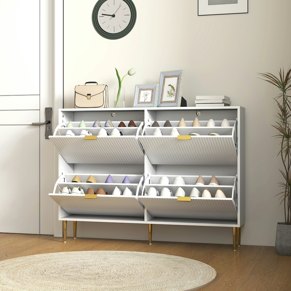 image 1 of HOMCOM Slim Shoe Storage Cabinet with 4 Flip Drawers for Hallway White