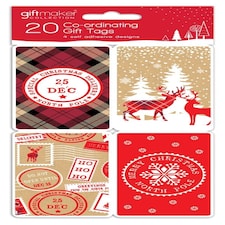 Pack of 20 Coordinating Cosy Kraft Design Self Adhesive Christmas Gift Tag