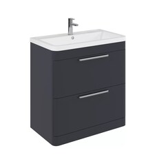 Balterley Contemporary Bathroom Floor Standing Vanity Unit with 2 Soft Close Drawers & 1 Tap Hole Ceramic Basin, Dark Grey, 800mm